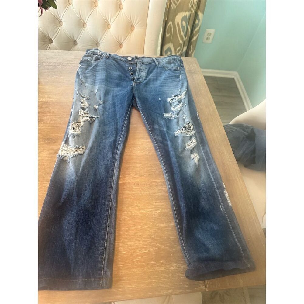 Goldsign Women's Distressed Straight Jeans Blue Size 32 Medium Wash